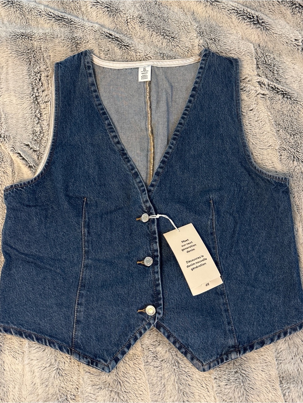 Denim Button Front Vest - Classic Blue